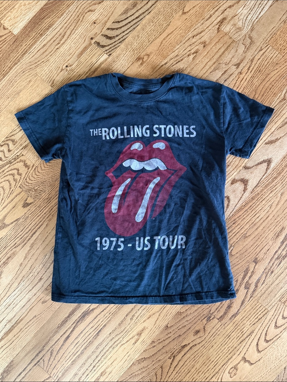 Rolling Stones Kids Black Tee with Red Tongue Graphic - 1975 US Tour